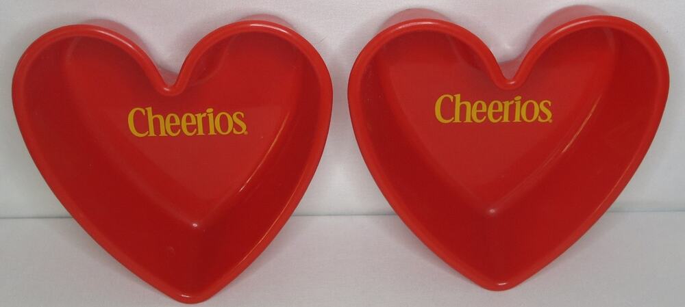 Vintage Cheerios Heart Red Bowl Set of 2 Plastic General Mills 2001 Cereal Promo